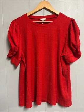 NWT JODIFL Vibrant Red Ribbed Top Size Large Textured
